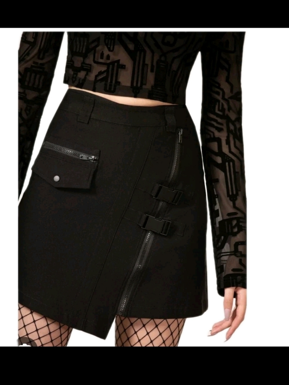 Killstar Womens BlackKeyla Mini Skirt Buckle Zipper Military Cargo Goth Emo Punk